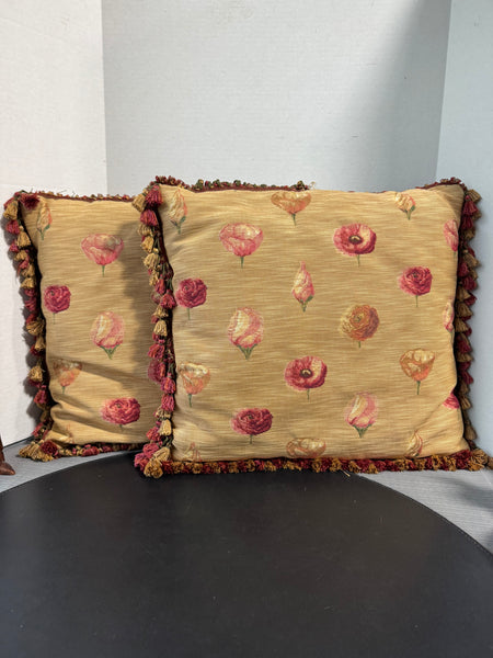 Pair of Floral Throw Pillows with Tassels