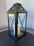 Black Metal Scroll Lantern with Flameless Candle DECOR ONLY (CANDLE DOES NOT WORK)