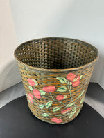 Tomato Fabric Decoupage Large Round Woven Basket