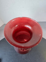 Red Frosted Glass Vase with Asian Emblem
