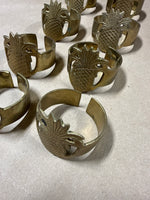 Set Of 8 Solid Brass Pineapple Napkin Ring Holders