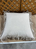 White/Linen Color Pillow with Fringe