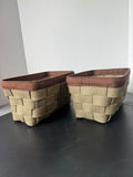 Pair of Sturdy Olive Canvas Woven Storage Baskets