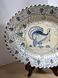 Large Blue And White Turkey Platter