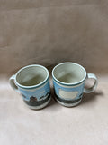 Pair Of Warren Kimble Folk Art Farmhouse And Sheep Coffee Mugs