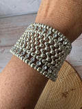 Rhinestone & Silver Tone Beaded Mesh Stretch Bracelet