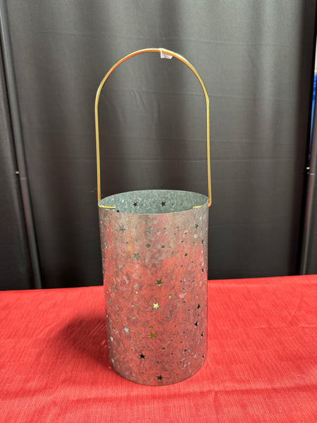 Star Cut Out Galvanized Tin Lantern with Flameless Candle (WORKS)