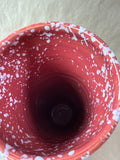 Red Geometric Cylinder Shaped Italian Vase With White Specks