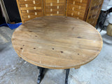 Primitive Style Round Table with Blue Painted Base with Drawer