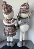 Pair of Cozy Gray Sweater Winter Standing Plush Snowmen Decor