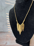 Gold Beaded Vintage Bib Necklace with Etched Metal Leaves