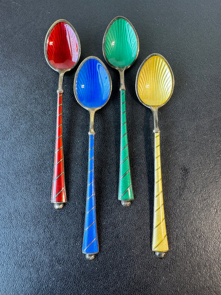 4-Piece Ela Denmark Sterling Silver Enameled Miniature Spoons