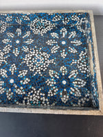 Pier 1 Imports Indonesia Blue Mosaic Glass & Wooden Tray