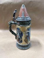 (A) Mettlach Etched 2382 Thirsty Knight German Beer Stein — Signed Heinrich Schlitt
