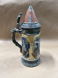 (A) Mettlach Etched 2382 Thirsty Knight German Beer Stein — Signed Heinrich Schlitt