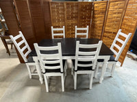 Ikea Dining Table with Leaf and  (7) Chairs, painted black & white