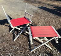 Pair of Gold Medal White & Red Folding Director’s Chairs AS IS (READ DESCRIPTION CAREFULLY)