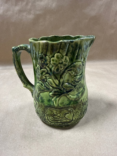 Majolica Style Green Floral Pitcher