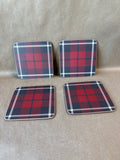 Red Holiday Plaid Cork Back Coasters - Set Of 4 (H)