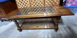 Cane/Glass Top Drop Leaf Coffee Table