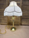 Lightweight Brass Table Lamp With Springcrest Cream Floral Carnation Lampshade With Fringe - WORKS