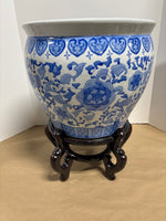 Blue & White Asian Planter with Stand