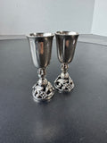 Pair of Antique Four Leaf Clover Sterling Silver Goblets