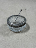 Clear Glass Salt Cellar With Silverplate Rim And Spoon (a)