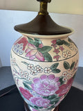 Asian Inspired Pink Florals Ceramic Vase Lamp (WORKS)