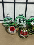12 pc Green/Silver Glass Ornaments, Lot N