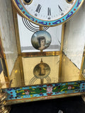 Chinese Cloisonné & Brass Ornate Vintage Clock with Key AS IS (READ DESCRIPTION CAREFULLY)