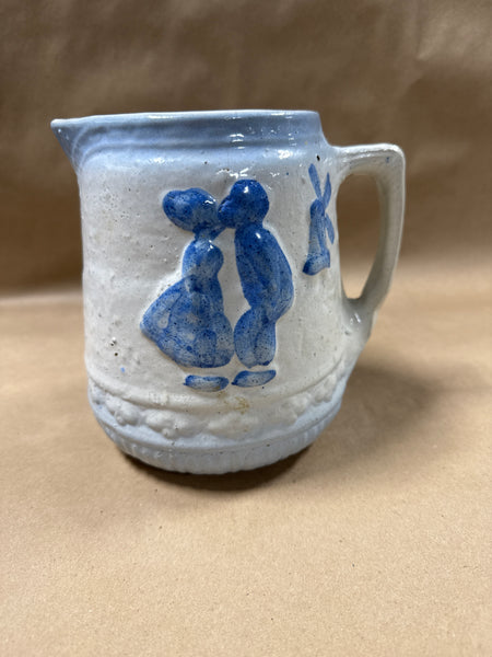 Brush Glazed Pottery Pitcher With Dutch Couple And Windmill *** READ DESCRIPTION ***