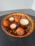Autumn Basket with Candles & Faux Pumpkins