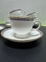 (I) 16-Piece Wedgwood England Palatia R4700 Greek Key Bone China Pedestal Teacups & Saucers Set