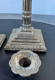 Pair of Vintage Neoclassical Column Silver Plate Candlesticks