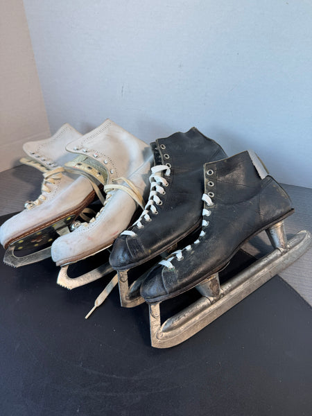 2 Pairs of Black & White Vintage Ice Skates