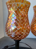 Pair of International Silver Company Amber Mosaic Hurricane Lamps (WORKS)