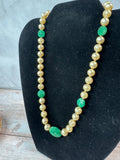 Faux Champagne Pearl & Carved Green Stone Vintage Necklace