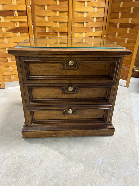 Drexel Night Stand with (3) Drawers;  with Protective Glass
