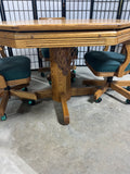 Oak Game Table  with (4) Rolling Chairs ***HEAVY ITEM***READ DETAILS ON PICK UP POLICY***