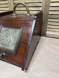 Wood And Brass Coal Scuttle With Metal Liner And Scoop