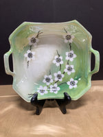 RS Germany Hand Painted Floral Green Square Bowl