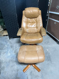 Hjellegjerde Mobler Leather Chair on Casters with Ottoman