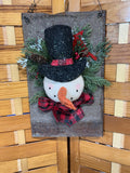 Rustic Snowman Sign (metal/fabric)