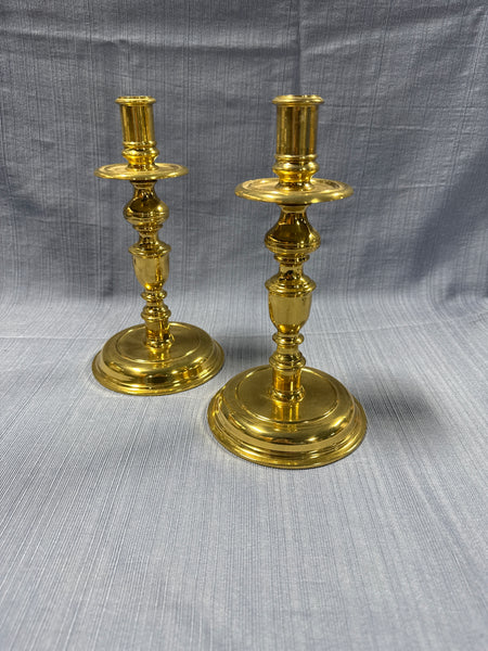 (A) Solid Brass Pair Of Candlesticks