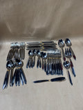 Stainless Steel Gorham Flatware Set With Gold Ribbed Neck - 45 Pieces