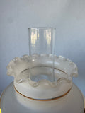 Quoizel Style Vintage Brass Hurricane Lamp with Floral Etched Glass Shade (WORKS)