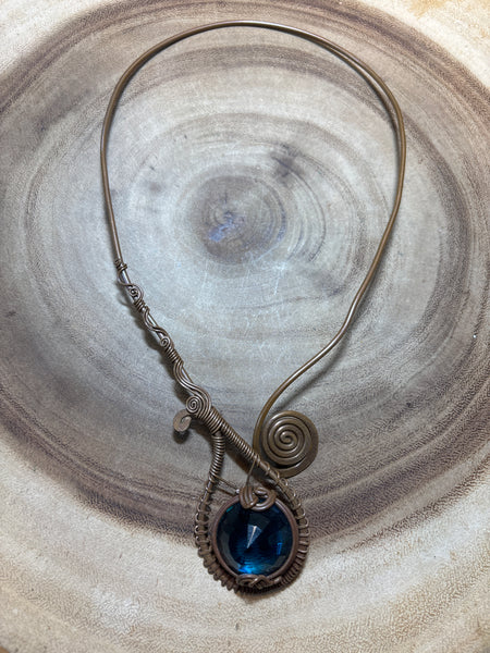 Wire Necklace with Blue Stone
