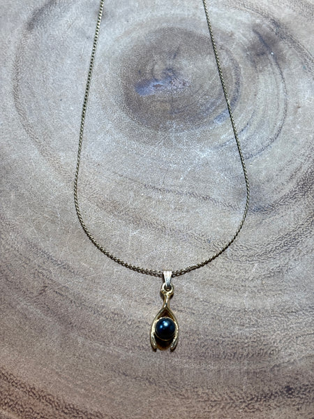 Gold Plate Wishbone Pendant on Gold Tone Chain
