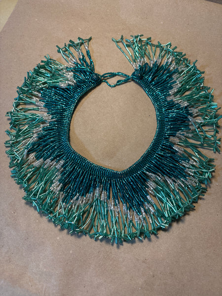 Heavily Beaded Collar In Blue & Green